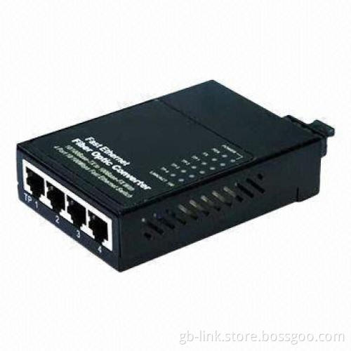Fiber Media Converter, 2 UTP Ports, 4 10/100Mbps, RJ-45 Port + 1 Fiber Port